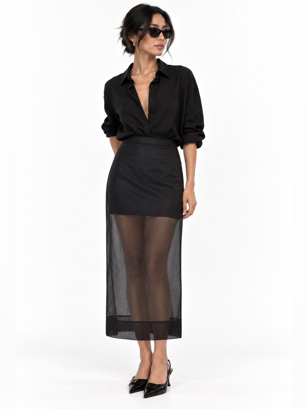 Everly Black Sheer Maxi Skirt with Solid Mini Underskirt